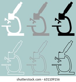 Microscope white grey black icon set.