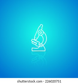 Microscope white vector outline icon on blue background