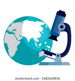 microscope with world planet isolated icon vector illustration design