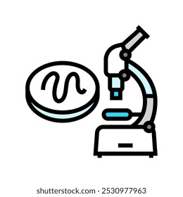 Icono de color del parásito del gusano del microscopio. Vector del parásito del gusano del microscopio