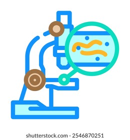 Icono de color del parásito del gusano del microscopio. Vector del parásito del gusano del microscopio