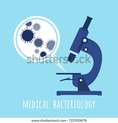 Microscope and zoom view of bacteria. Health medicine biology, vector illustration