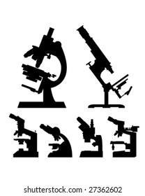 Microscopes in detailed vector silhouette