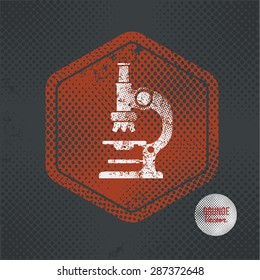 Microscope,stamp design on old dark background,grunge concept,vector