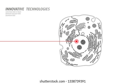 Microscopic Animal Cell. Modified GMO Human Cell Gene Therapy Engeneering. White Scheme Red Laser Vector Illutration