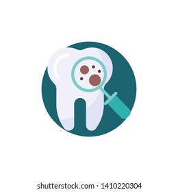 Microscopic bacteria tooth protection flat icon. Round colorful button, Dental diagnosis circular vector sign. Flat style design