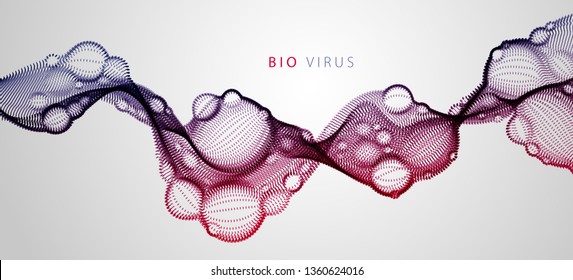 Microscopic biological mutation virus, abstract vector particles shape, nano medical technology, microbiology science fiction theme illustration.