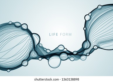 Microscopic biological mutation virus, abstract vector particles shape, nano medical technology, microbiology science fiction theme illustration.