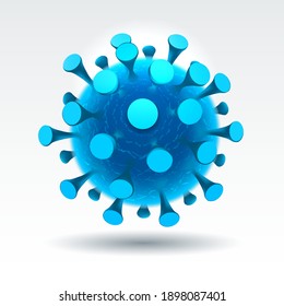 Microscopic blue germ. Microscopic closeup virus 3d illustration, human influenza viruses cell isolated on white background, bacteria life design