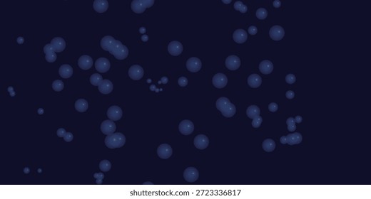 Esferas microscópicas azuis e partículas abstratas flutuam contra um fundo azul profundo, criando um visual dinâmico para apresentações científicas, médicas ou tecnológicas e arte digital