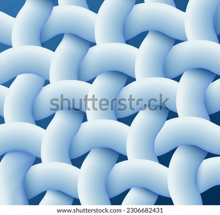 Microscopic close up look at woven textile, vector illustration on blue background.
