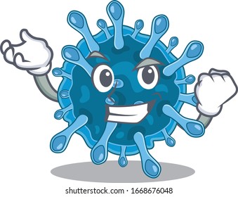 Microscopic coronavirus cartoon character style with happy face