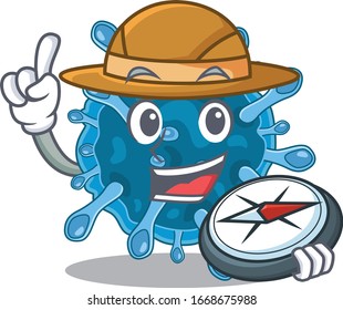 Mikroskopisches Koronavirus ein erfahrener Forscher mit einem Kompass