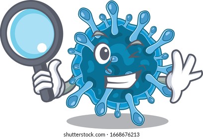 Microscopic coronavirus in Smart Detective picture character design