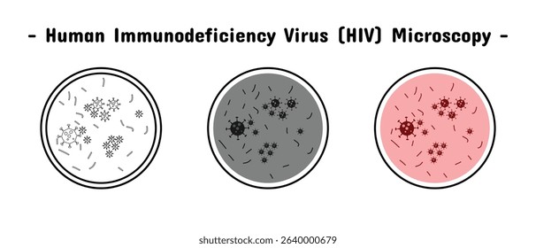 microscopic human immunodeficiency virus, available in three variants, medical and health, infection and contagious, editable vector eps 10