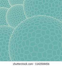 microscopic illustration with pile of graphic spheres in blue green shades