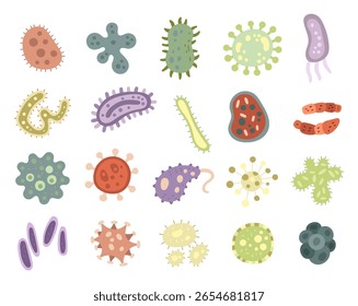 Forma de bactérias orgânicas microscópicas em estilo escandinavo com formas de bactérias abstratas para sua ciência de laboratório e saúde temática ilustração médica criativa e projetos de designs criativos
