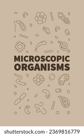 Microscopic Organisms vector Bacteriology concept outline brown vertical banner - Microorganism illustration