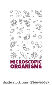 Microscopic Organisms vector Microbiology concept outline vertical banner - Microorganisms illustration