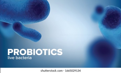 Microscopic Probiotics Live Bacteria Banner Vector. Medical Laboratory Research Microfloral Microorganism Bacteria. Microbiological Fermentation Organism Concept Layout Realistic 3d Illustration