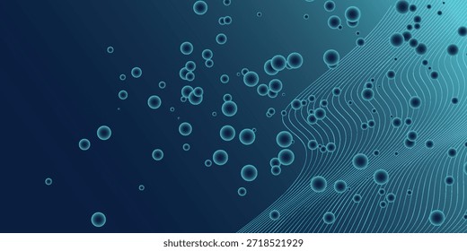 Microscopic view of abstract circular shapes and wavy lines in shades of blue and teal.