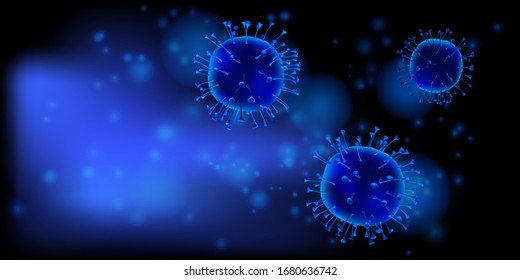 Microscopic view of a infectious virus. Contagion and propagation of a disease. Pathogen respiratory influenza covid virus cells. Abstract vector illustration.  