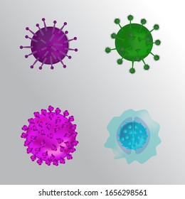 Microscopic viruses and bacteria isolated vector set. Microscopic cell disease, a bacterium and a microorganism. EPS 10.