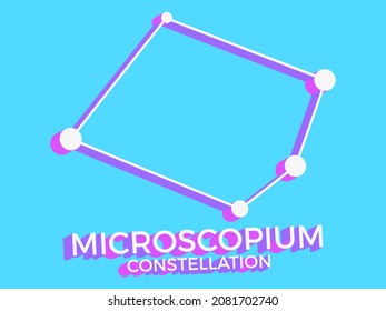 Microscopium constellation 3d symbol. Constellation icon in isometric style on blue background. Cluster of stars and galaxies. Vector illustration