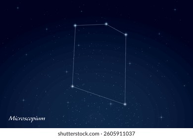 Microscopium constellation featuring labeled stars in a glowing, star filled night sky.