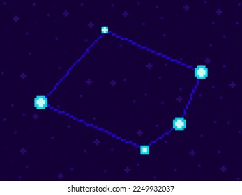 Microscopium constellation in pixel art style. 8-bit stars in the night sky in retro video game style. Cluster of stars and galaxies. Design for applications, banners and posters. Vector illustration