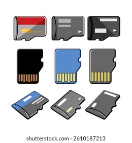 microsd card set cartoon. speed class, format adapter, brand durability microsd card sign. isolated symbol vector illustration