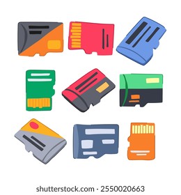 microsd card set cartoon. transfer data, photos videos, music smartphone microsd card sign. isolated symbol vector illustration