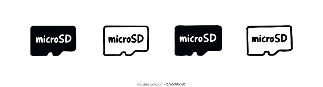 MicroSD Memory Card Icon Set with Text
