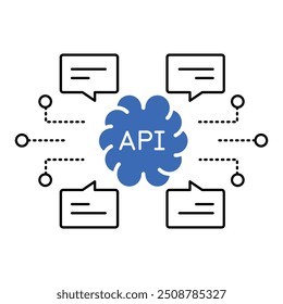 Design de ícone da arquitetura da API de microsserviços. Representa Eficiência, Gerenciamento De Dados, Segurança, Interface Moderna. Ícone de vetor com Traço editável.