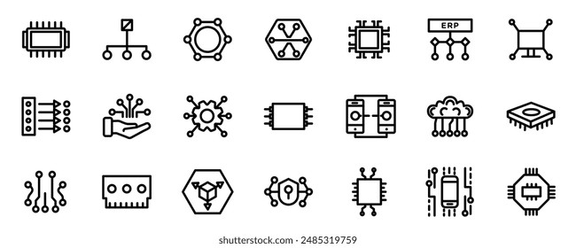 Microship related vector icons set.