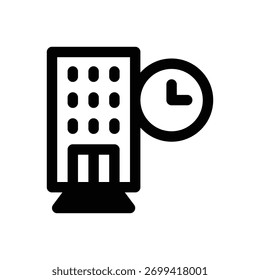 Microstay hotel. Outlined stroke vector icon with black-filled details.