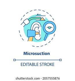 Microsuction concept icon. Ear hygiene method idea thin line illustration. Safe cleaning procedure. Medical suction device, pipe. Vector isolated outline RGB color drawing. Editable stroke