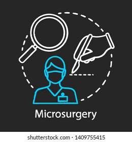 Microsurgery chalk icon. Operating microscope. Microvascular surgery. Precision instrumentation. Plastic surgery subspecialty. Operation. Isolated vector chalkboard illustration