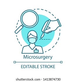 Microsurgery concept icon. Operating microscope idea thin line illustration. Loupe magnification. Microvascular surgery. Precision instrumentation. Vector isolated outline drawing. Editable stroke