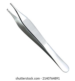 Microsurgical tweezers. Manual surgical instrument. Surgery and medicine. Isolated object on a white background. Vector illustration.