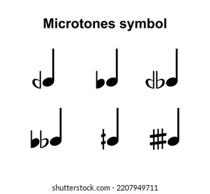 Microtones symbol musical notation vector black color isolated on white background.Music notes.