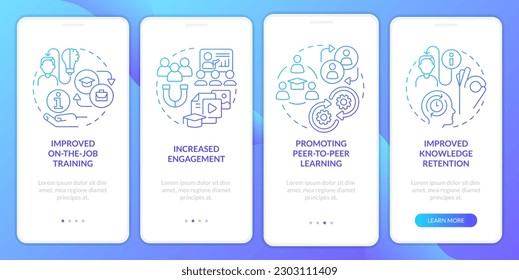 Microtraining advantages blue gradient onboarding mobile app screen. Walkthrough 4 steps graphic instructions with linear concepts. UI, UX, GUI template. Myriad Pro-Bold, Regular fonts used