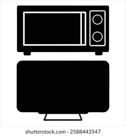 Microvan and Television Icon Silhouette Vector Illustration Set