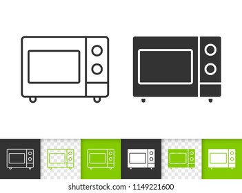 Microwave black linear and silhouette icons. Thin line sign of oven. Kitchen appliance outline pictogram isolated on white, transparent background. Vector Icon shape. Microwave simple symbol closeup