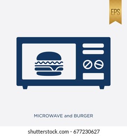 Microwave and Burger Icon. Burger Flat Isolated Silhouette Style Illustration