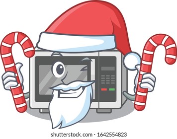 Microwave Cartoon character wearing Santa costume bringing a candy