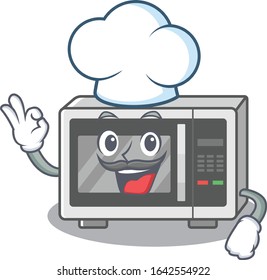 Microwave cartoon character working as a chef and wearing white hat