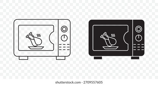 Juego de calefacción de patas de pollo para microondas — Vector de stock en contorno y estilo de relleno sólido para cocinar.