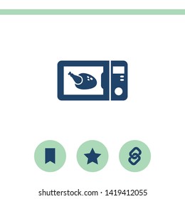 Microwave with chicken vector icon. Roast chicken symbol.