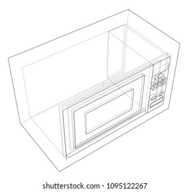 Microwave concept. Vector rendering of 3d. Wire-frame style. The layers of visible and invisible lines are separated